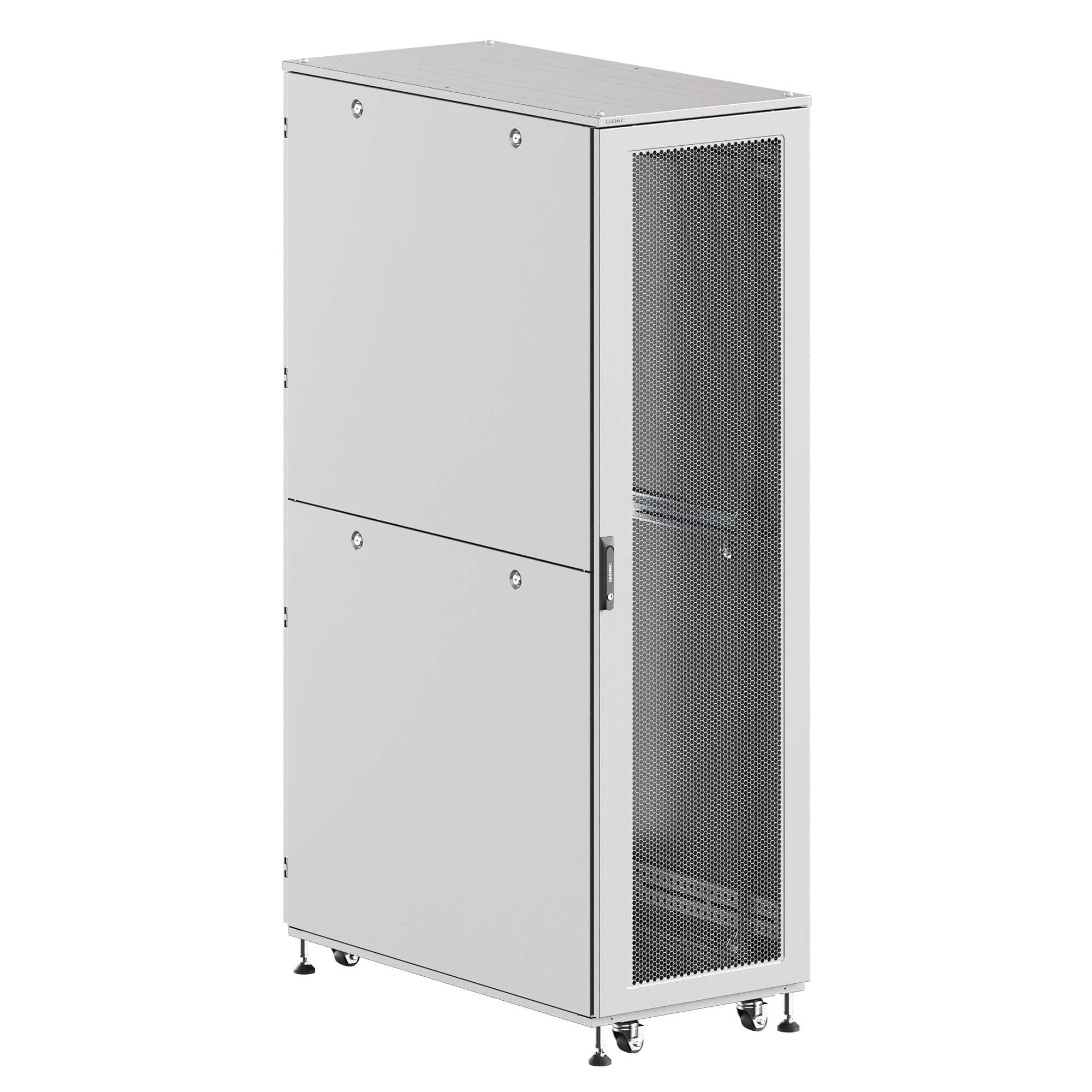 DKC Шкаф напольный разобранный 19'' IT-CQE-N 42U 600x800мм, крыша с вырубкой, дверь перф. и перф., двойные боковые панели, серый RAL7035 фото