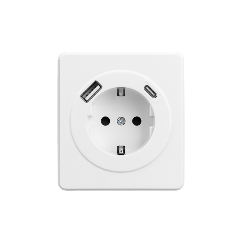KRANZ ROUND Розетка 1-ая с/з с/у з/ш 16А с USB A+C быстрой зарядки 5В/3А перламутр, с 1-пост. рамкой фото