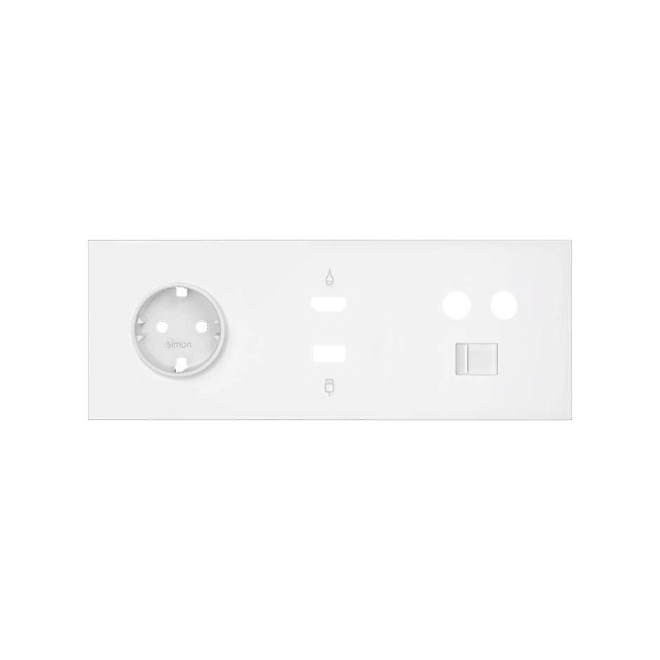 Simon 100 Белый матовый Кит 3 поста, фронт. Накладка на 1 розетку Schuko + 1 розетку TV + 1 розетку RJ45 + 1 розетку HDMI + 1 розетку USB фото