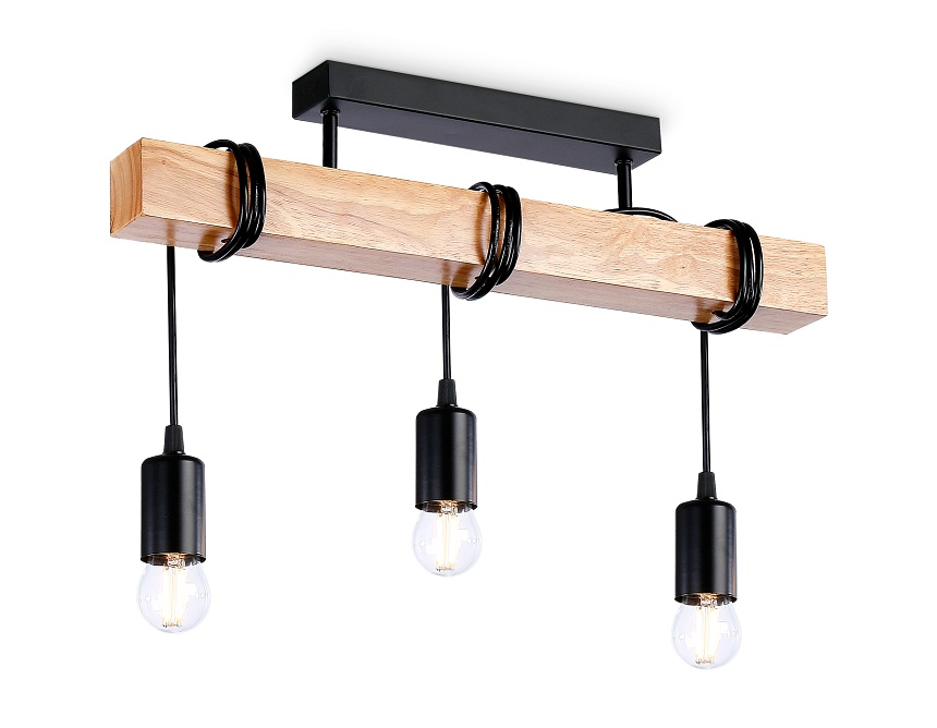 Ambrella Подвесной светильник в стиле лофт TR8182/3 BK/LW черный/светлое дерево E27*3 max 40W 500*50*420 фото
