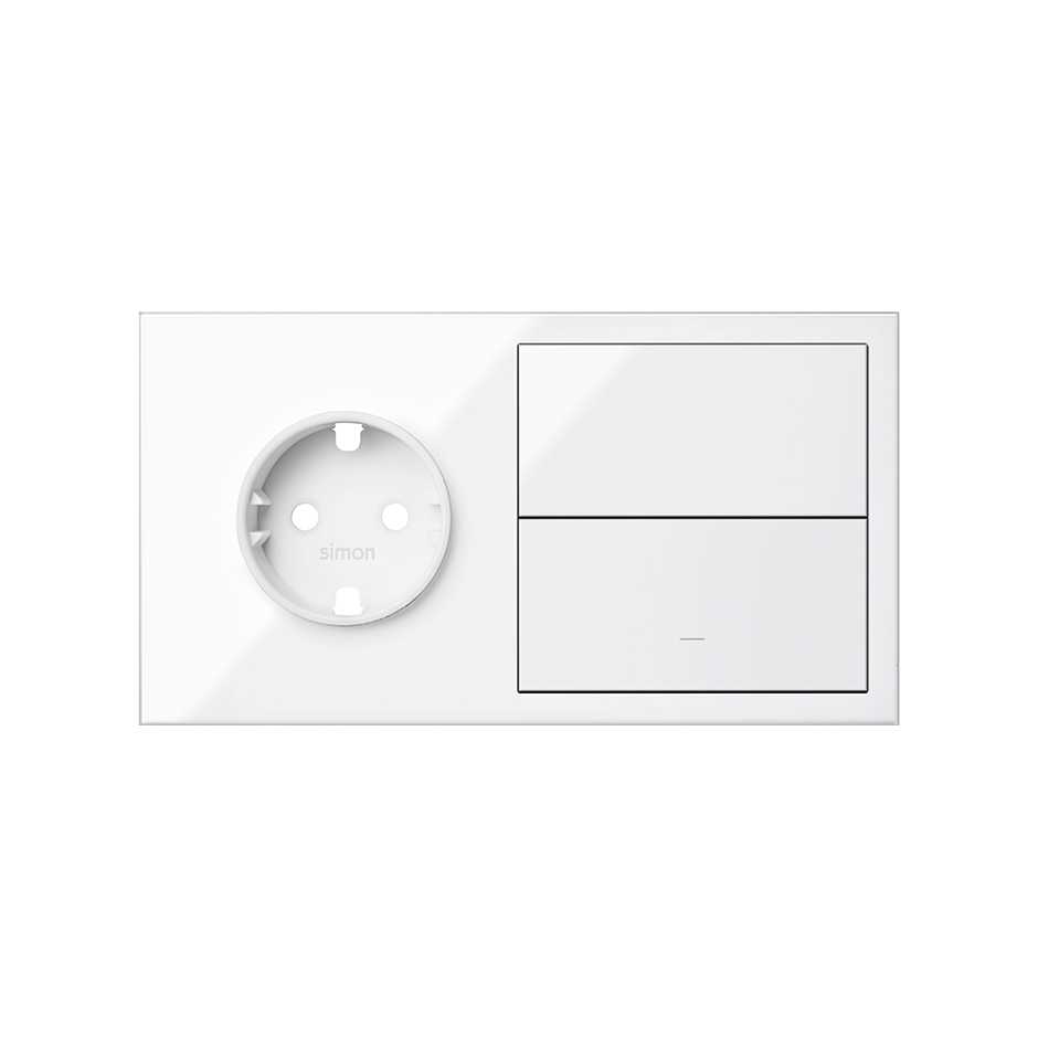 Simon 100 Белый глянец Кит 2 поста, фронт. Накладка на 1 розетку Schuko + 1 клавиша выключателя + 1 заглушка фото