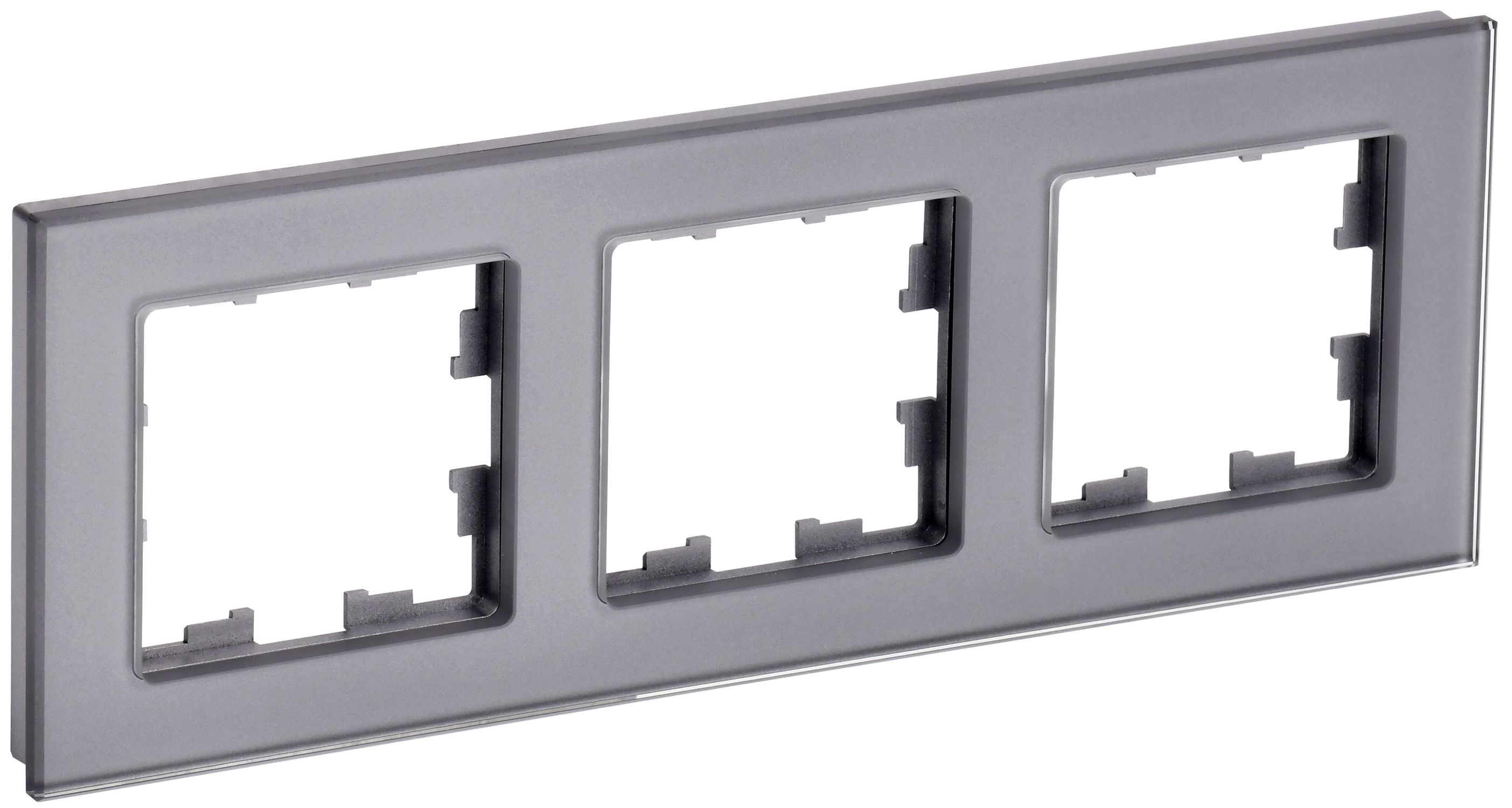 IEK BRITE DECOR Серый глянец стекло Рамка 3-м РУ-3-2-БрСе фото