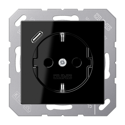 JUNG Розетка SCHUKO® с USB-зарядным устройством, тип С термопласт черный фото