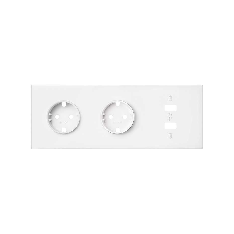 Simon 100 Белый матовый Кит 3 поста, фронт. Накладка на 2 розетки Schuko + 1 з/у 2xUSB цвета фото