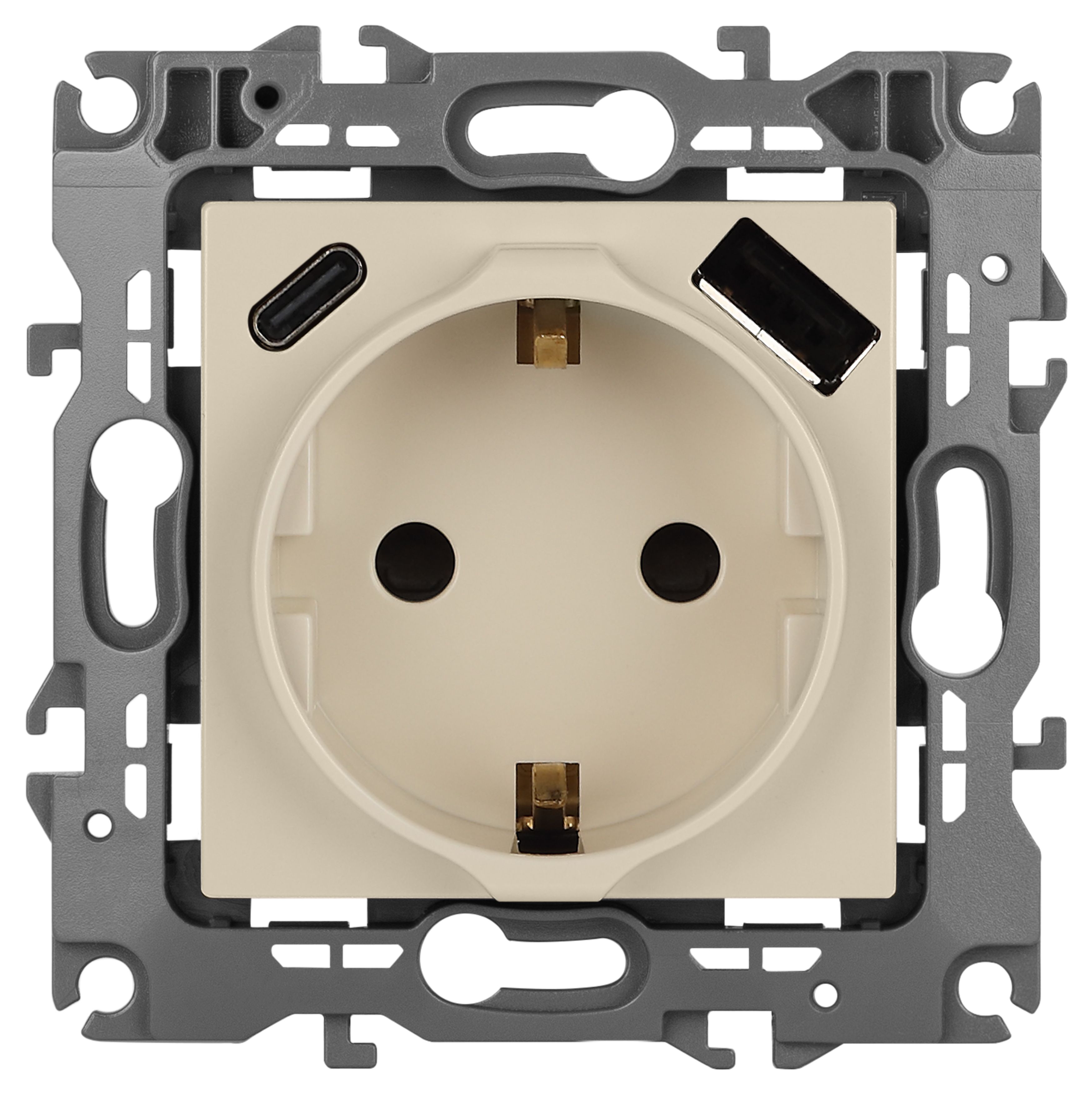 ЭРА Розетка Серия 12 12-4108-02 2P+E 16A-250В со шторками с USB type-A+C 5В-3А слоновая кость фото
