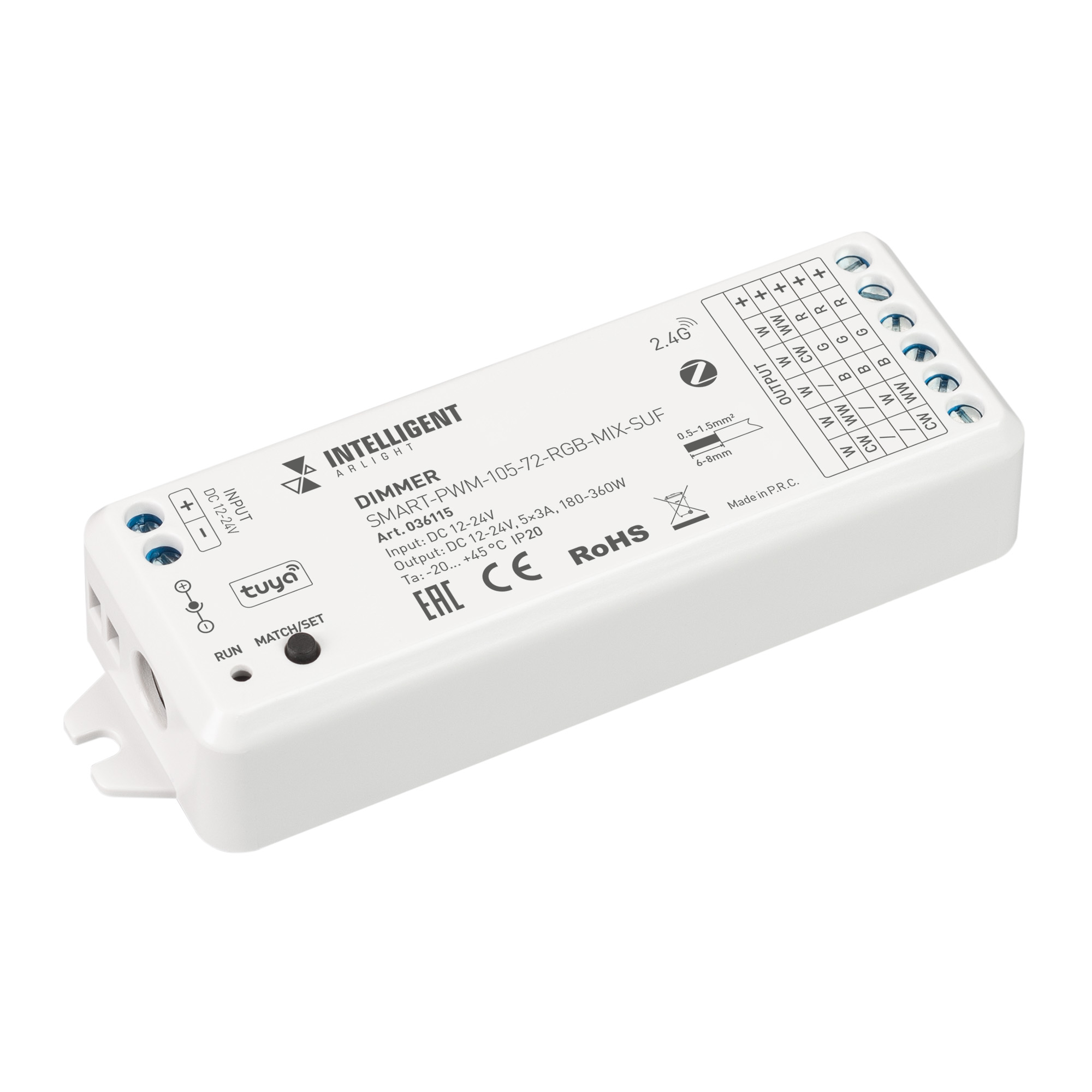 Arlight INTELLIGENT ARLIGHT Диммер SMART-PWM-105-72-RGB-MIX-SUF (12-24V, 5x3A, ZB, 2.4G) (Пластик) фото