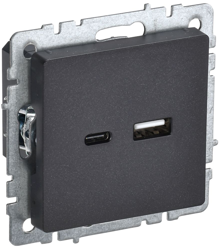 IEK BRITE BASE Черный Розетка USB A+C 18Вт РЮ11-1-БрЧ фото