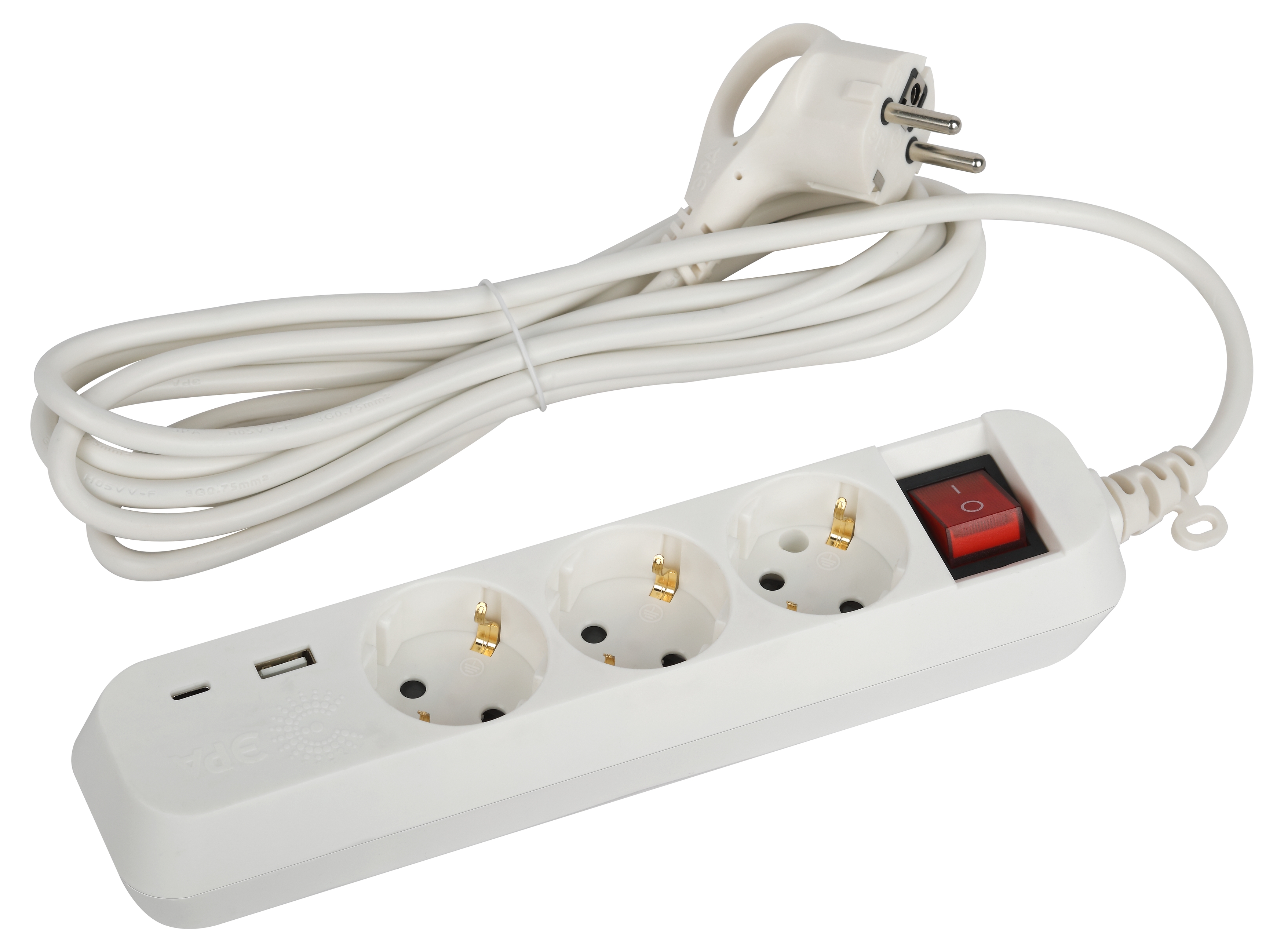 ЭРА Удлинитель электрический UB-3es-3m-USB c заземлением с выключателем 3 розетки + 1xUSBA+1xUSBC 3м 10А фото