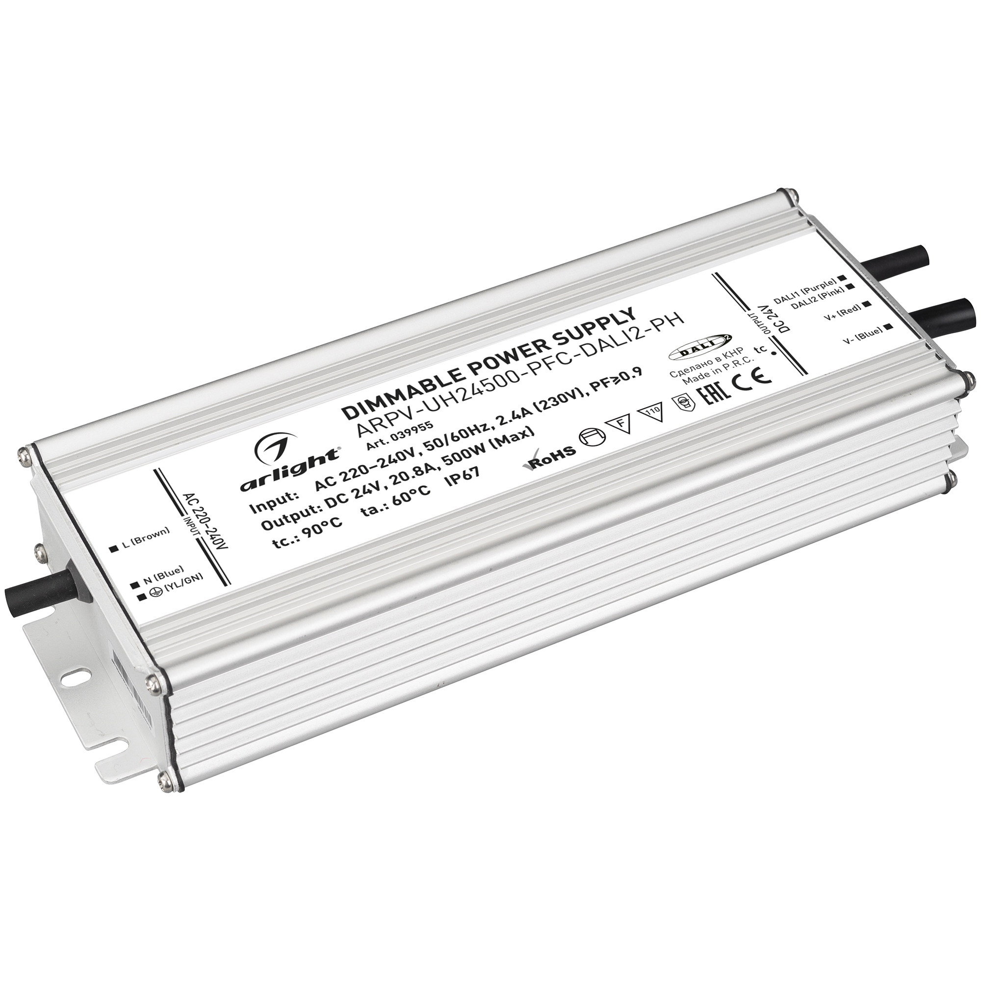Arlight Блок питания ARPV-UH24500-PFC-DALI2-PH (24V, 20.8A, 500W) (IP67 Металл, 7 лет) фото