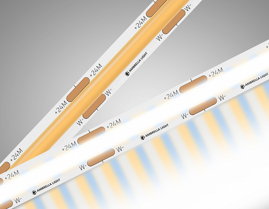 Ambrella Светодиодная лента GS4901 COB 608Led/ 12W m/ 24V IP20 CCT 3000-6500K/ 5m*8mm*2.2mm кратность резки 26,31mm (3 конт.) фото