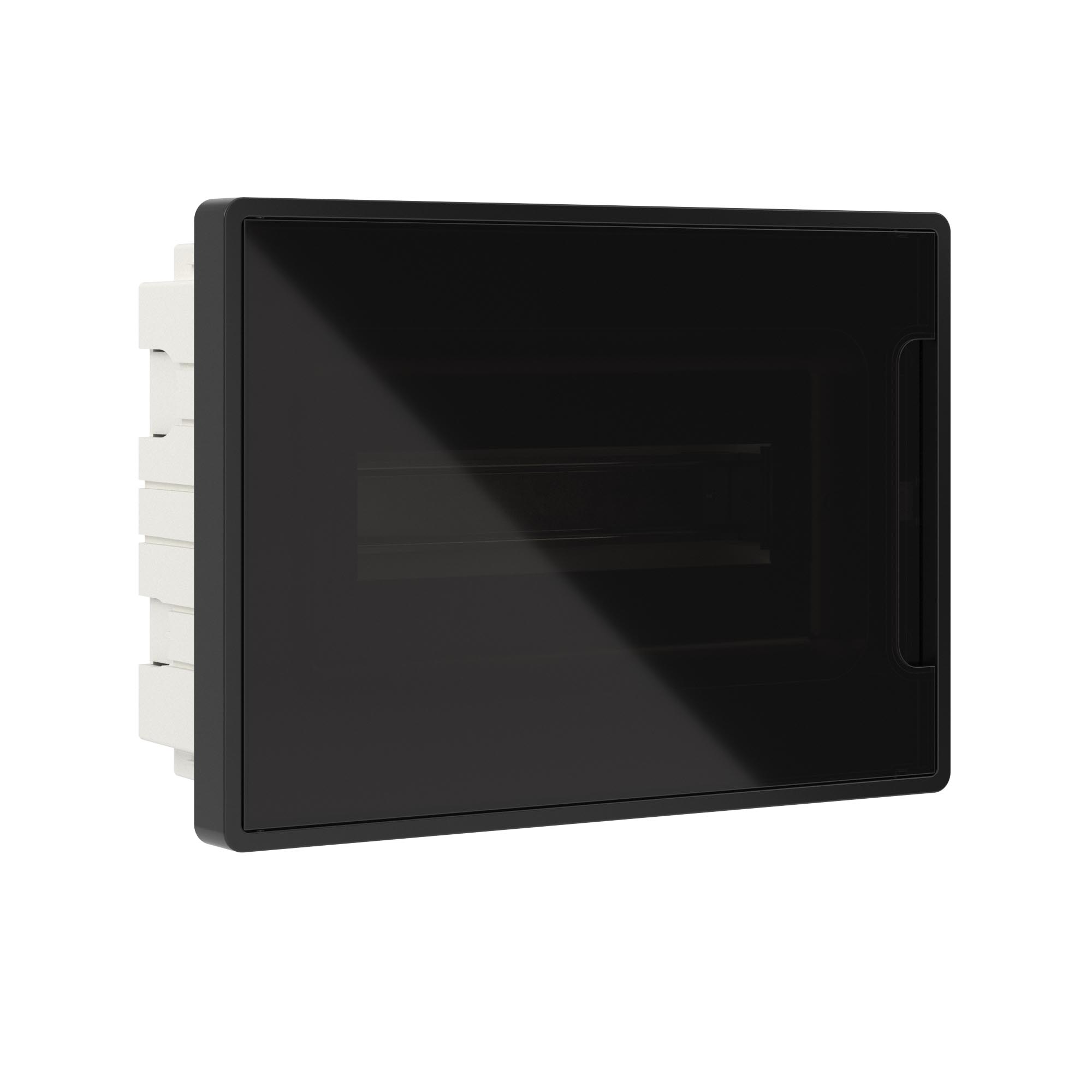 DKC Щиток 12 мод встраиваемый FRAME, черный, с тонированной дверцей, с 2  шинами PEN на 6 и 8 отв. фото