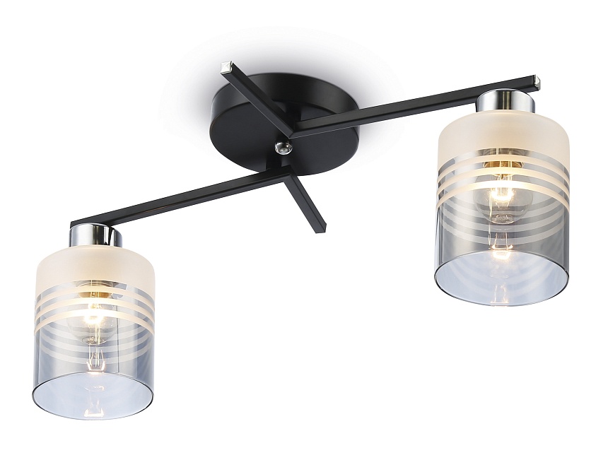 Ambrella Светильник потолочный TR303211/2 BK/CH/SM/FR черный/хром/дымчатый/белый матовый E27*2 max 60W 500*170*200 фото