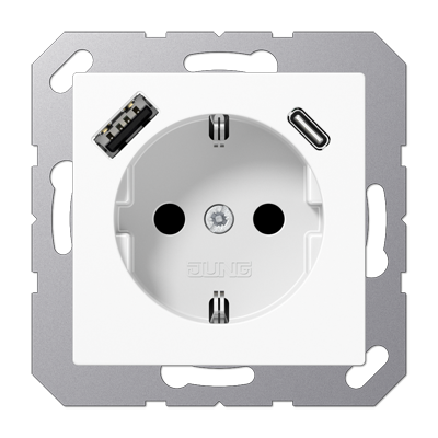 JUNG SCHUKO Розетка  с USB-зарядным устройством, тип A + тип С; термопласт; белый фото