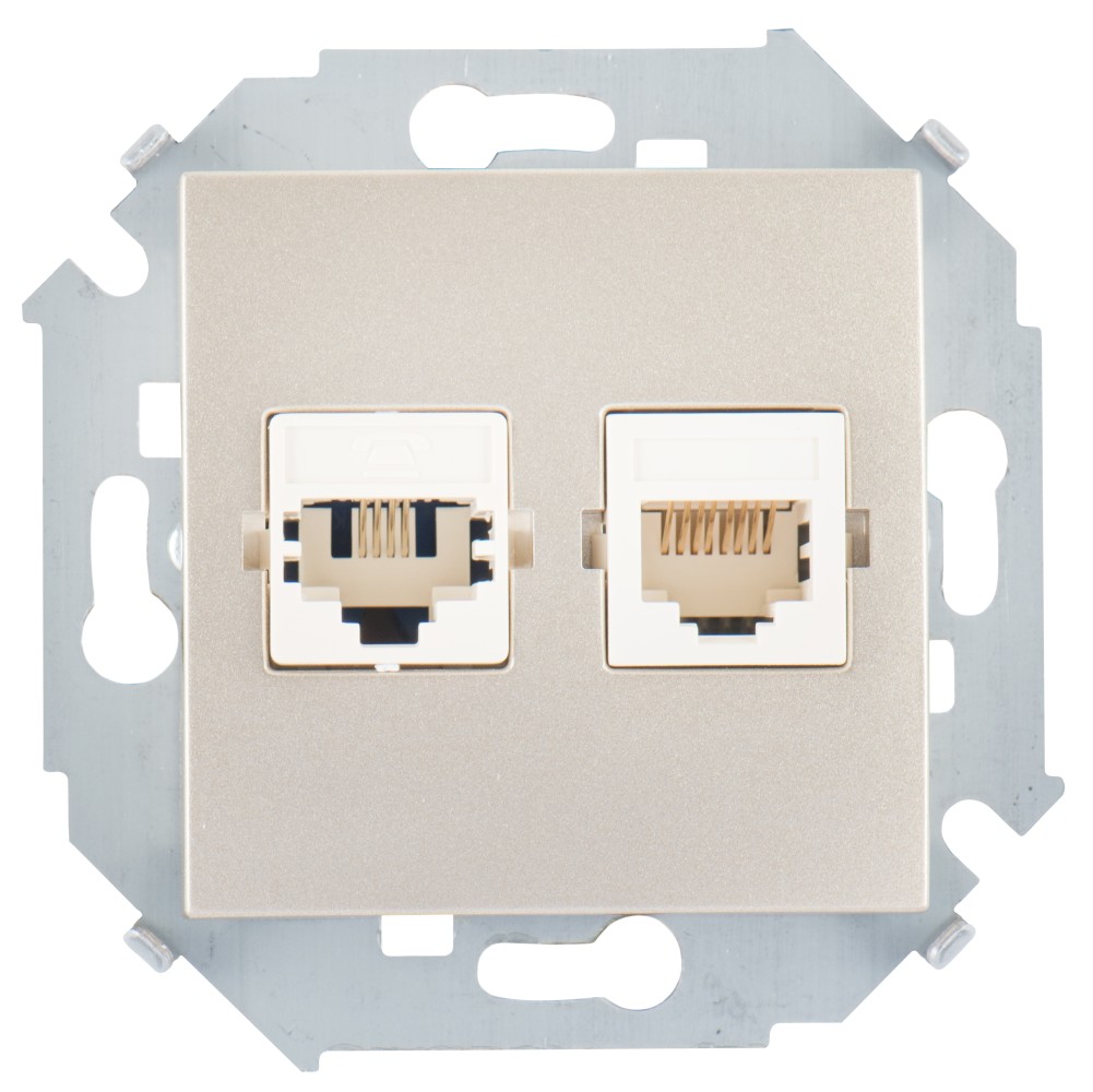 Simon 15 Шампань Розетка ТЛФ + комп RJ11+RJ45 кат.5е фото