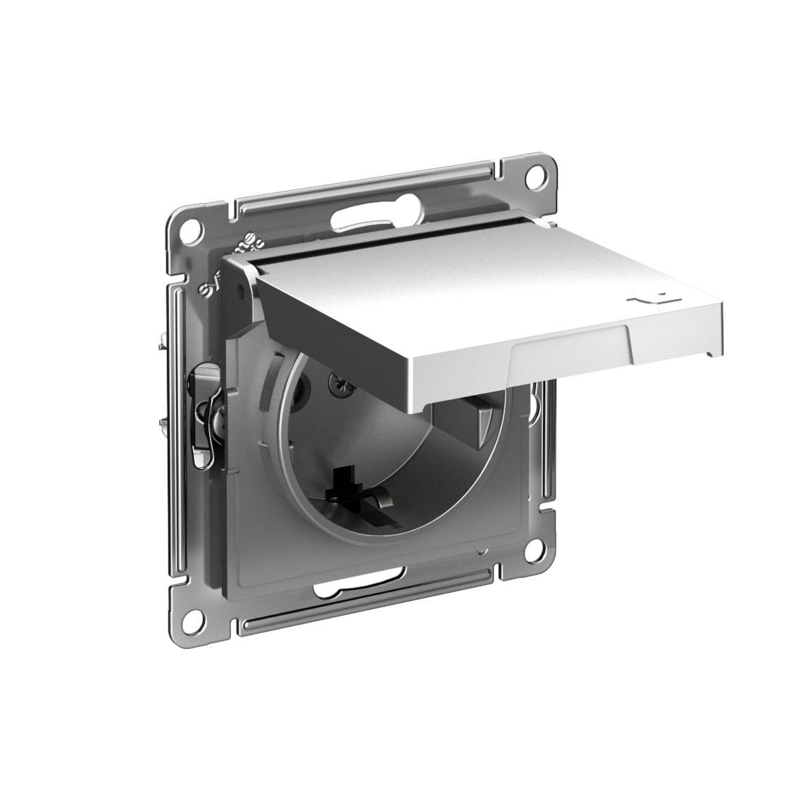 Systeme Electric AtlasDesign Сталь Розетка с заземл. со шторк. с крышкой, 16А,IP20,мех., быстрозажим. клем. фото