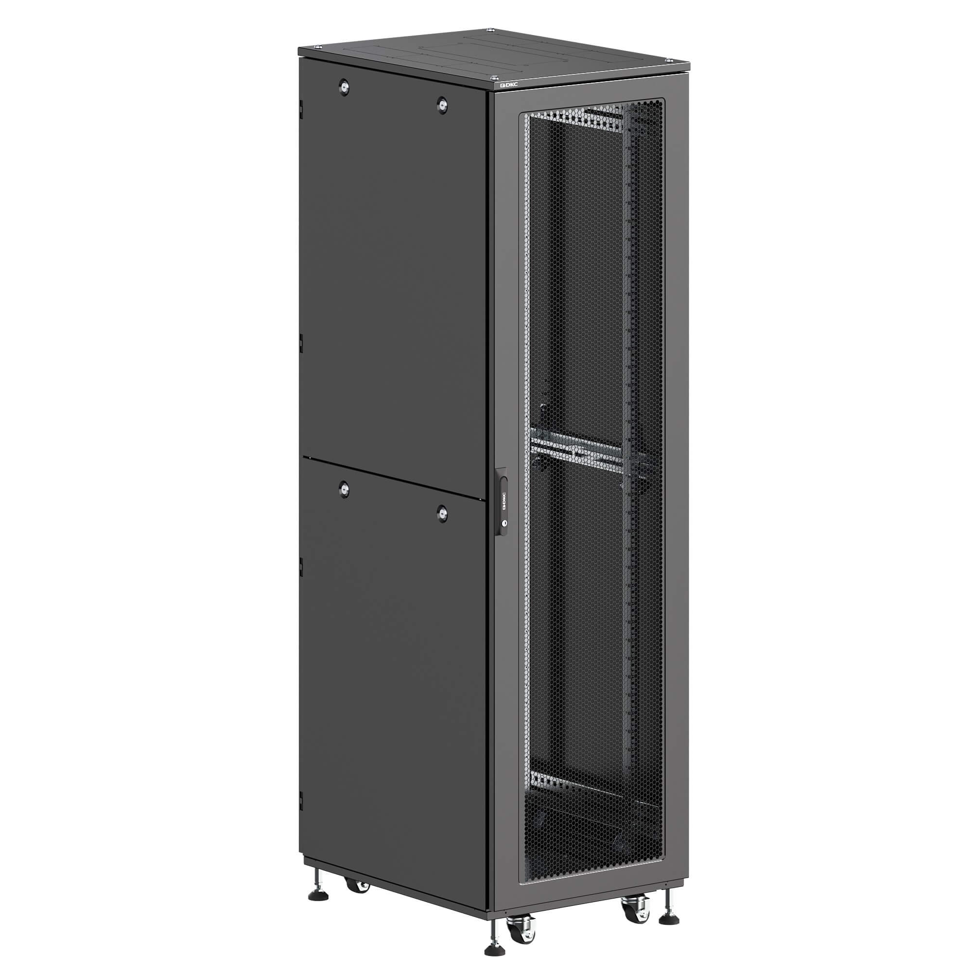 DKC Шкаф напольный разобранный 19'' IT-CQE-N 42U 600x600мм, крыша с вырубкой, дверь перф. и перф., двойные боковые панели, черный RAL9005 фото