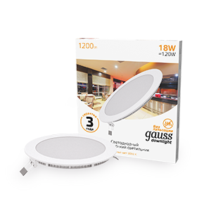 Gauss Светильник Slim круг 18W 1200lm 3000K 180-265V IP20 монтаж Ø210 225*22 LED фото