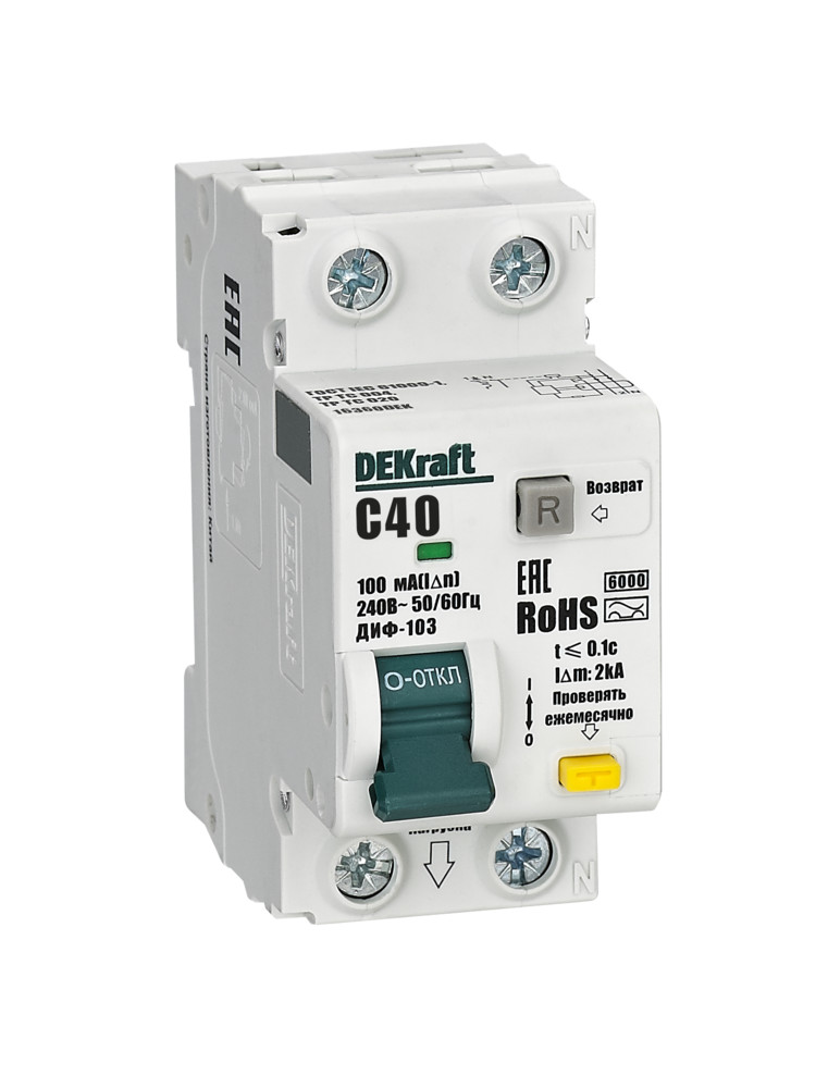 Dekraft Автоматические выключатели дифференциального тока 1P+N 40А 100мА A х-ка C ДИФ-103 6кА фото