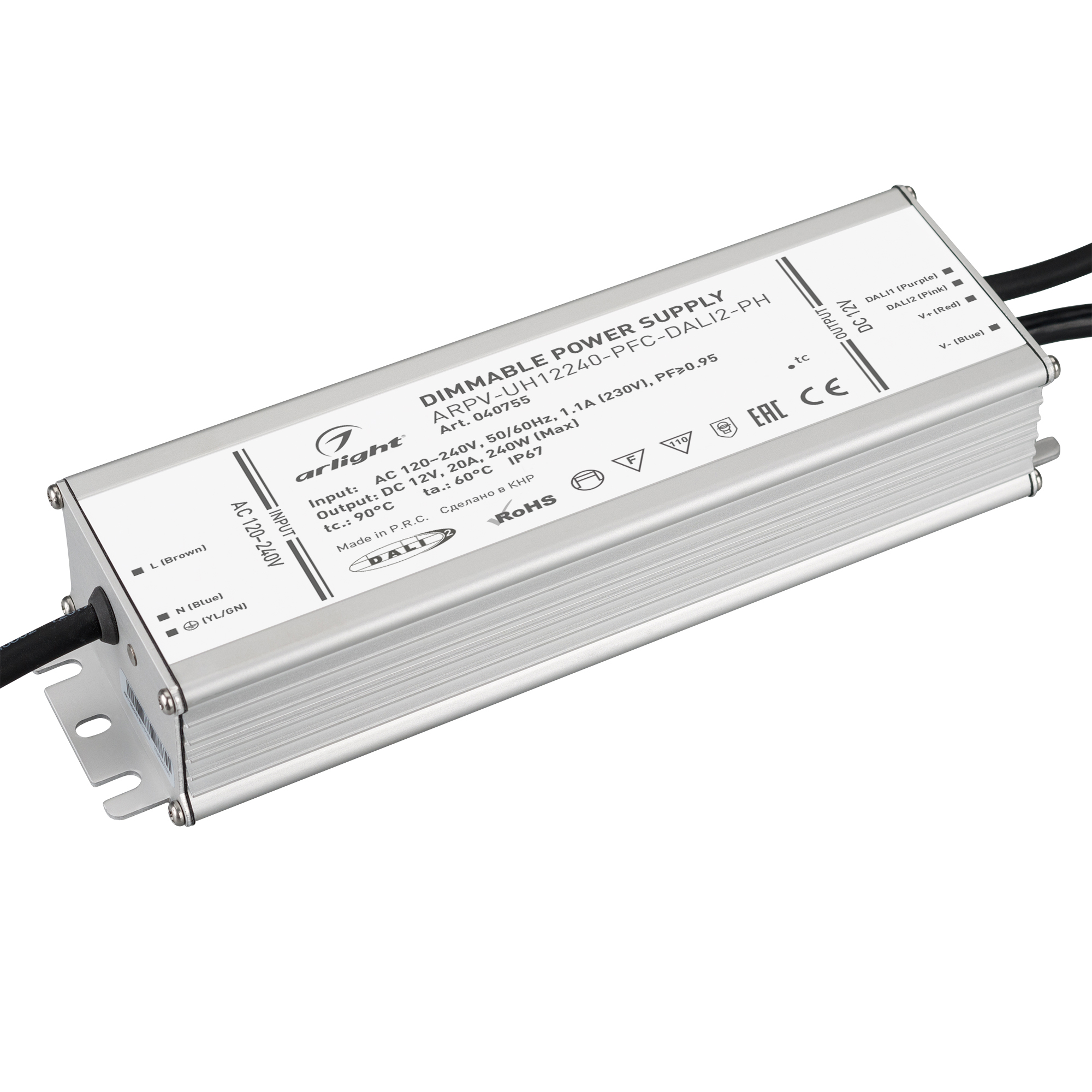 Блок питания ARPV-UH12240-PFC-DALI2-PH (12V, 20A, 240W) (Arlight, IP67 Металл, 7 лет) фото