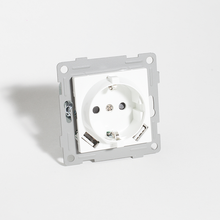 Розетка электрическая 2К+З/2xUSB A, 125-250V (белый) фото