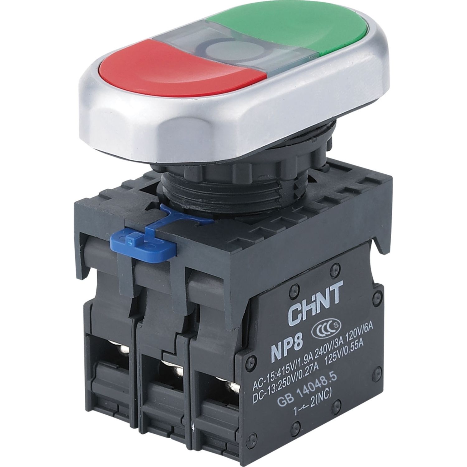 CHINT Двойная, кнопка NP8-11SD/4 красный, AC110-230В(LED), 2НЗ, IP65 (R) фото
