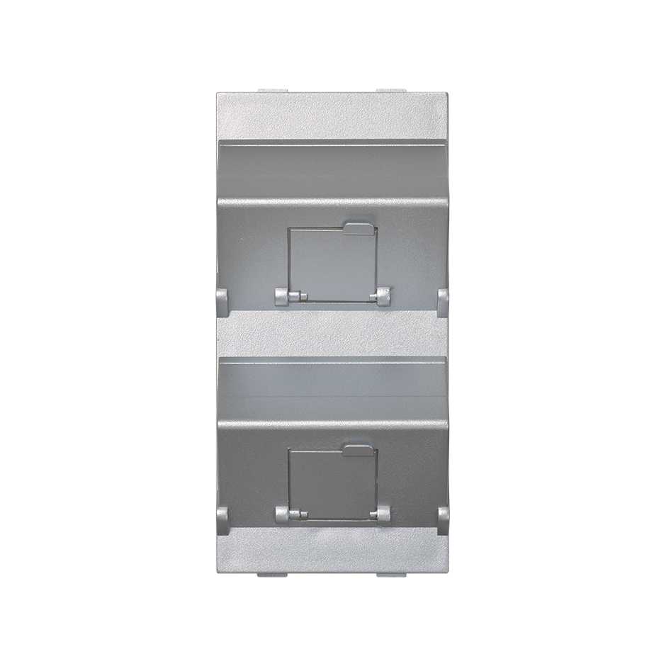 Simon Connect Алюминий Плата наклонная со шторками на 2 модуля MD (RJ45, оптоволокно), Cima-модуль 52x108мм фото