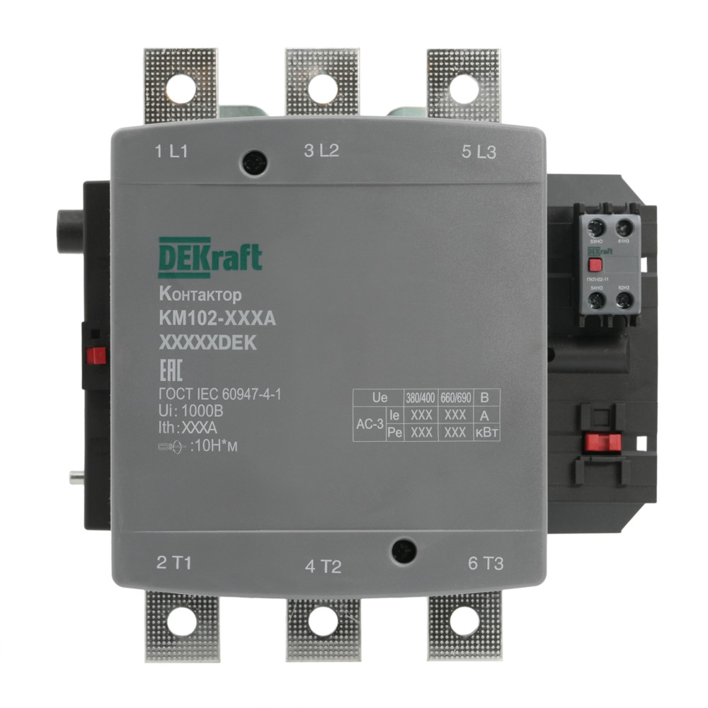 Dekraft Контактор 500А 110В_АС АС3_ АС4 1НО+1НЗ КМ-102 фото