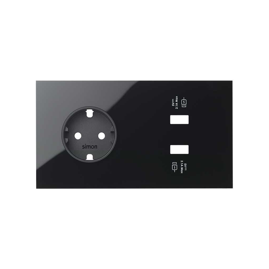 Simon 100 Черный глянец Кит 2 поста, фронт. Накладка на 1 розетку Schuko + 2 з/у USB SC фото