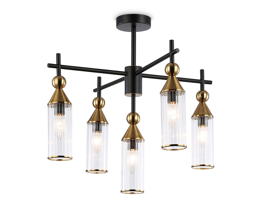 Ambrella Светильник на штанге LH55256/5 BK/BS/CL черный/латунь/прозрачный E14*5 max 40W D520*520 фото