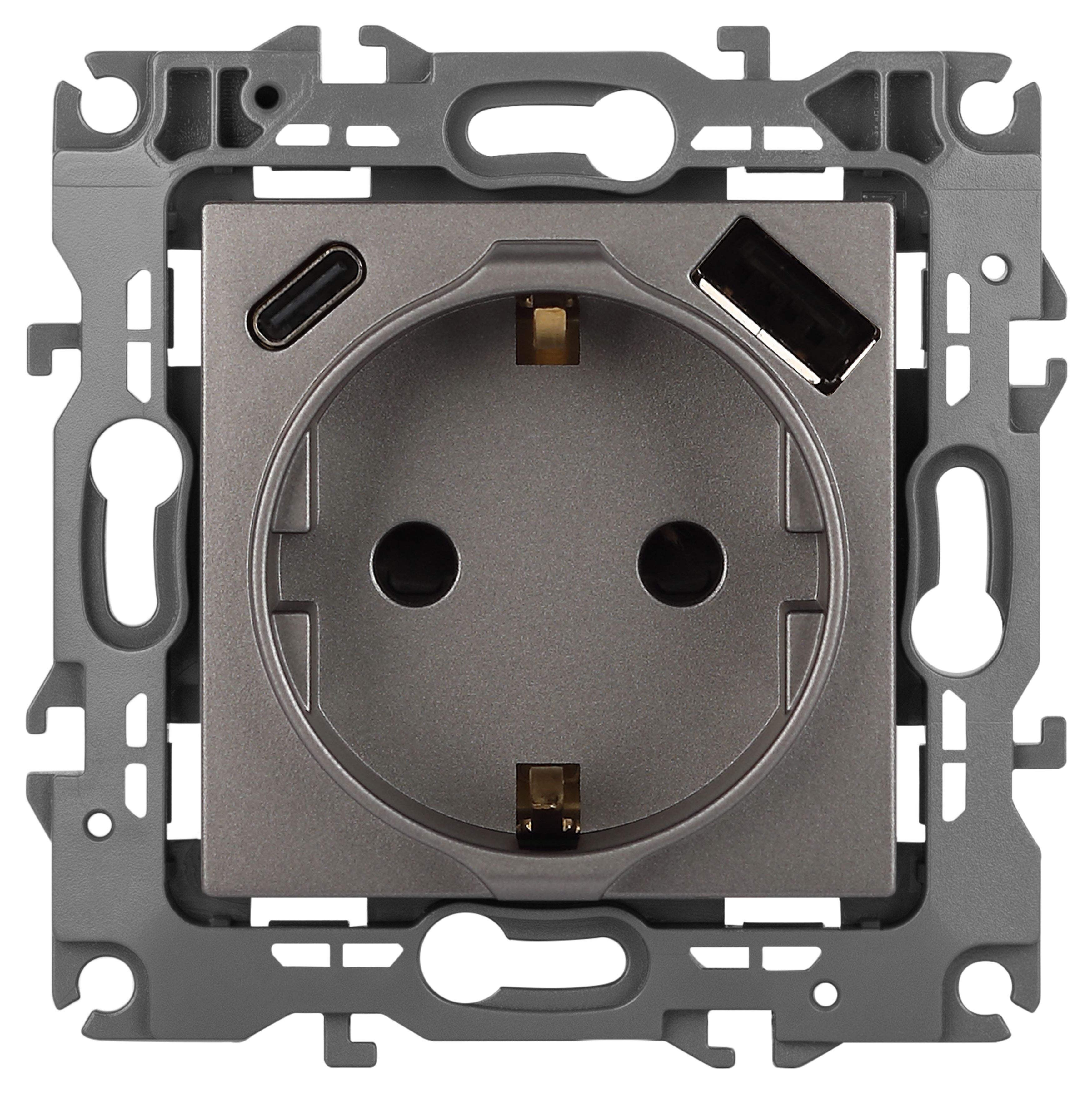 ЭРА Розетка Серия 12 12-4108-16 2P+E 16A-250В со шторками с USB type-A+C 5В-3А титан фото