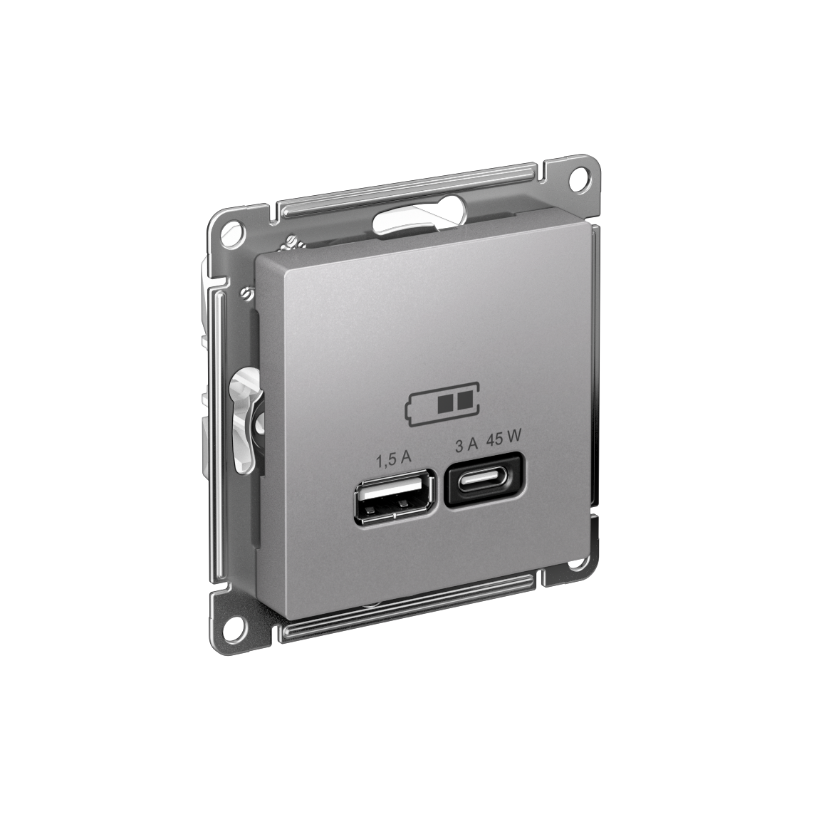 Systeme Electric AtlasDesign Алюминий USB Розетка A + тип-C 45W высокоскор.заряд. QC,PD, мех. фото