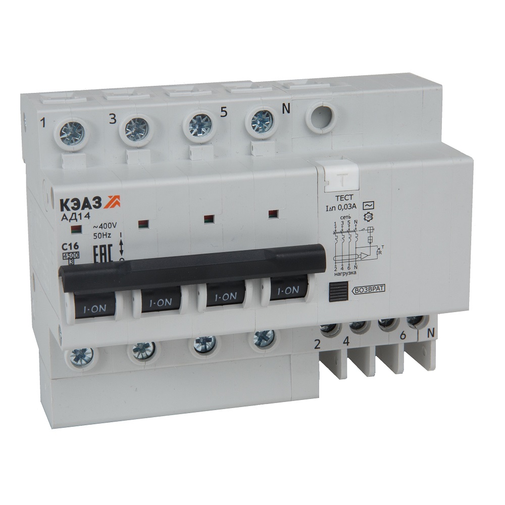 КЭАЗ АВДТ с защитой от сверхтоков АД14-44C25-АC-УХЛ4 (4P, C25, 300mA) 4,5кА. фото