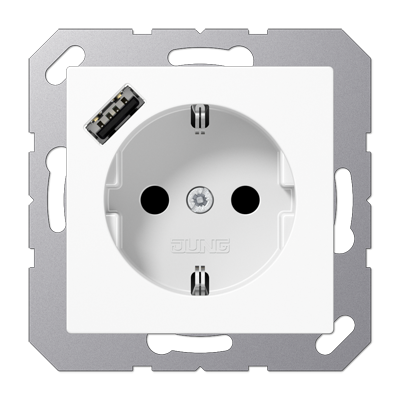JUNG Розетка SCHUKO® с USB-зарядным устройством, тип А термопласт белый фото