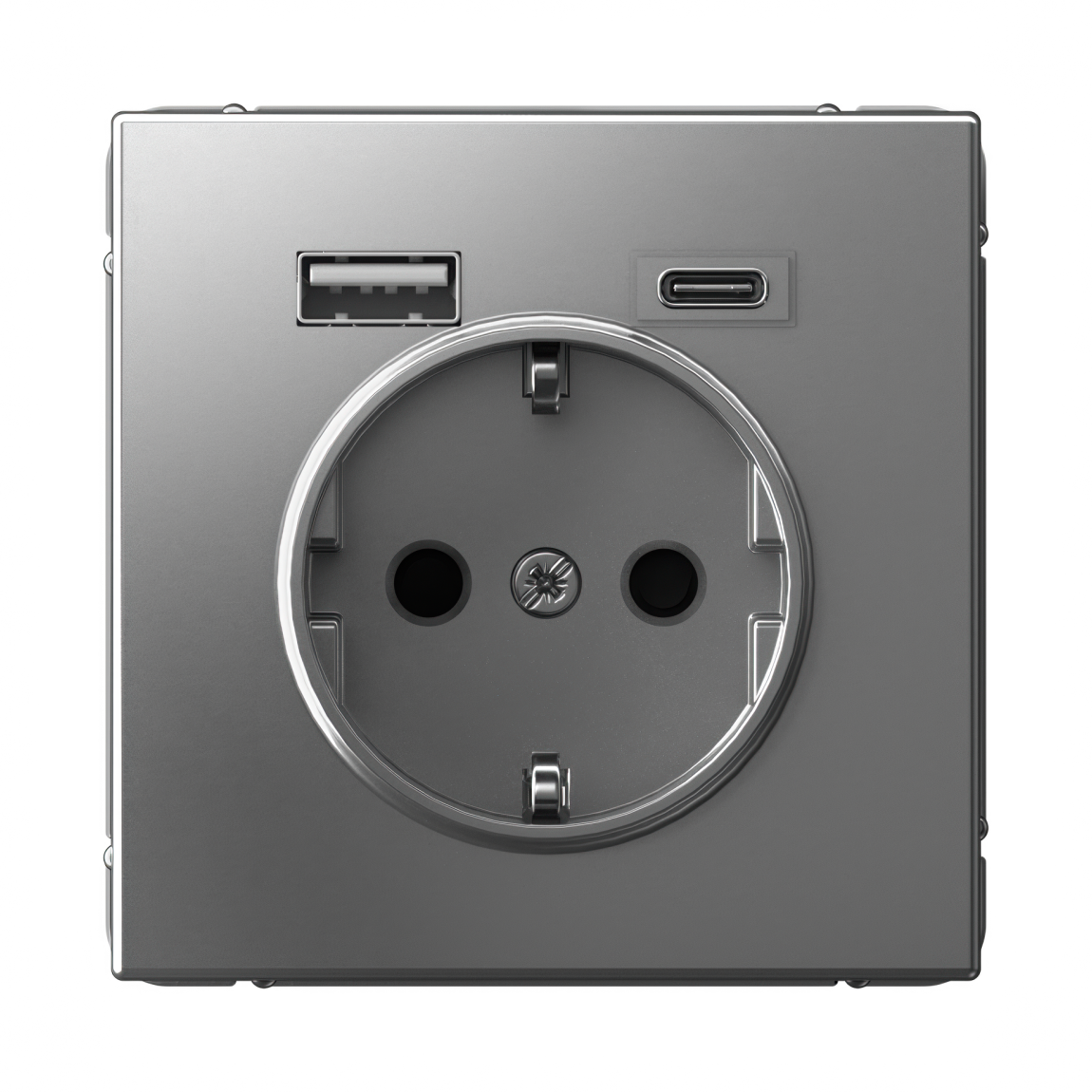 Systeme Electric ArtGallery Сталь Розетка 16А с 2 USB A+C, 5В/2,4А/3,0А, 2х5В/1,5А, механизм фото