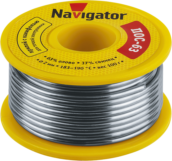 Припой Navigator NEM-Pos05-63K-2-K100 (ПОС-63, катушка, 2 мм, 100 гр)