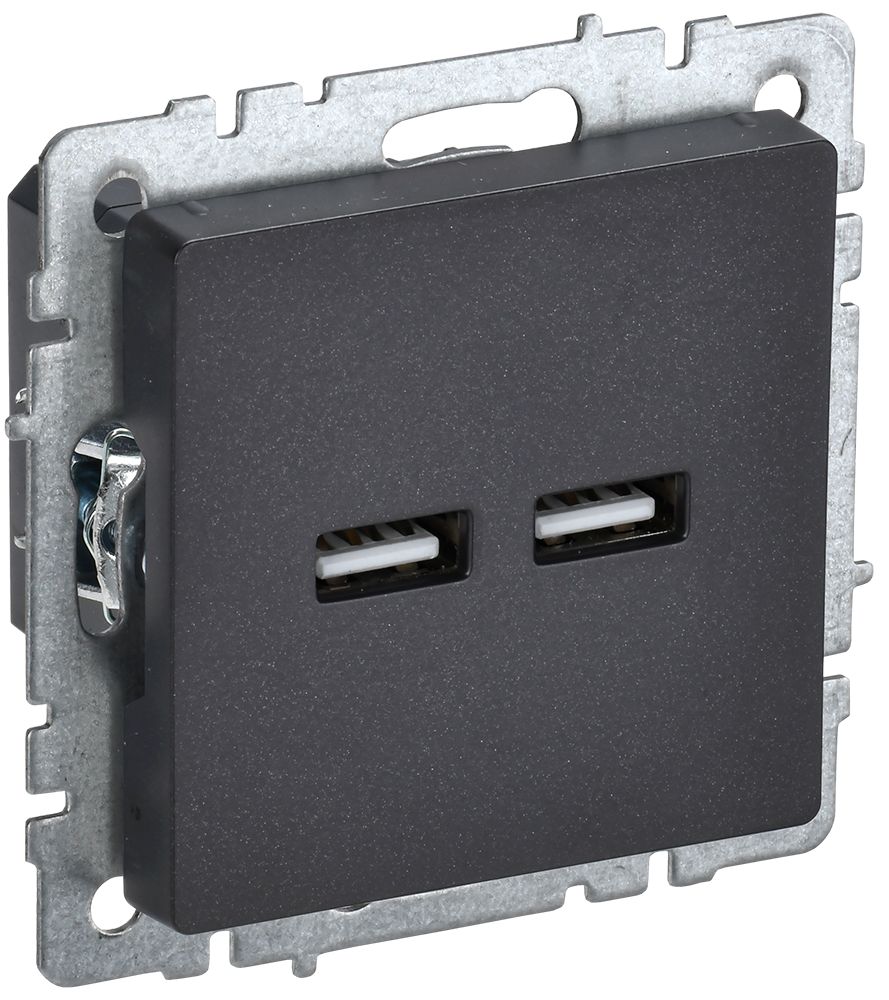 IEK BRITE BASE Черный Розетка USB A+A 3,1А РЮ10-1-БрЧ фото