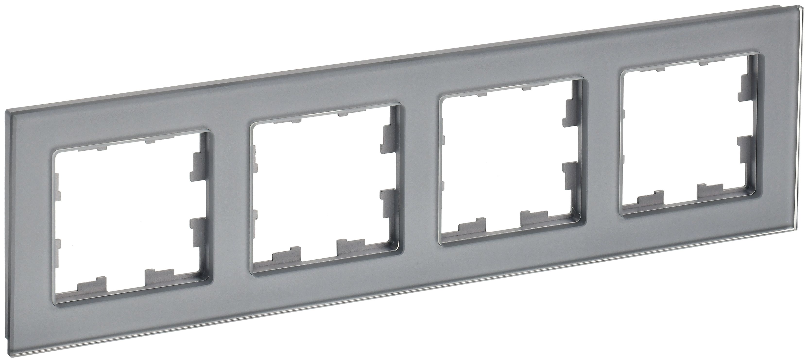 IEK BRITE DECOR Серый глянец стекло Рамка 4-м РУ-4-2-БрСе фото