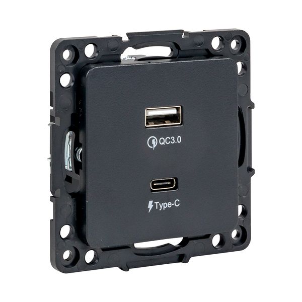 EKF Стокгольм Механизм Розетки с 2USB type-A + type-C черный фото