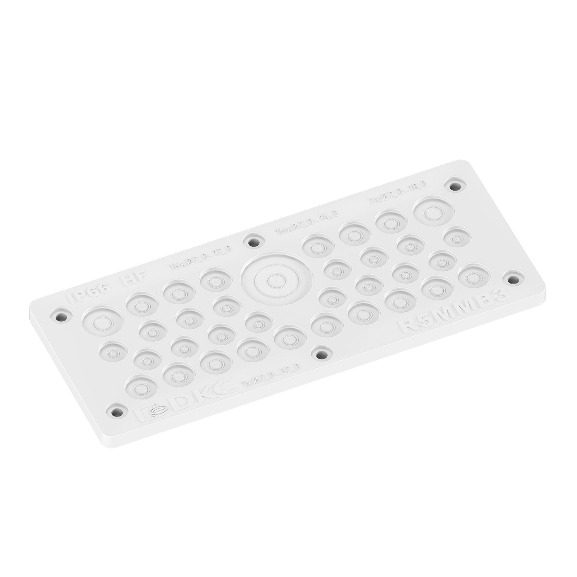Мембранный кабельный ввод, EPDM, IP66, t эксп. -70..+90, ШхВ 216х89 мм, 16xø2,0-12,0 мм, 16xø2,0-14,0 мм, 2xø2,0-18,0 мм, 1xø2,0-32,0 мм фото