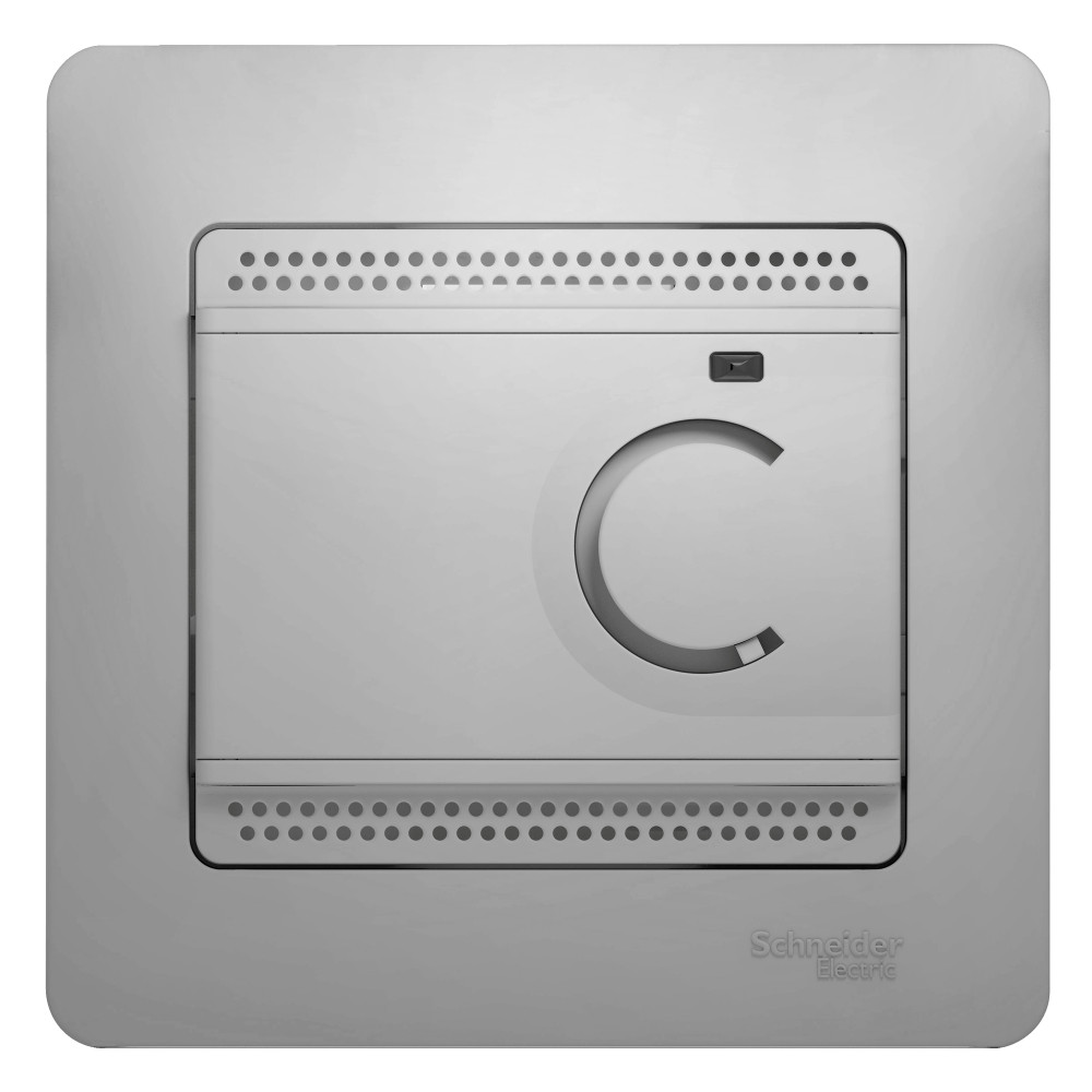 Systeme Electric Glossa Алюминий Термостат электронный теплого пола с датчиком, 10A (в сборе с рамкой) фото
