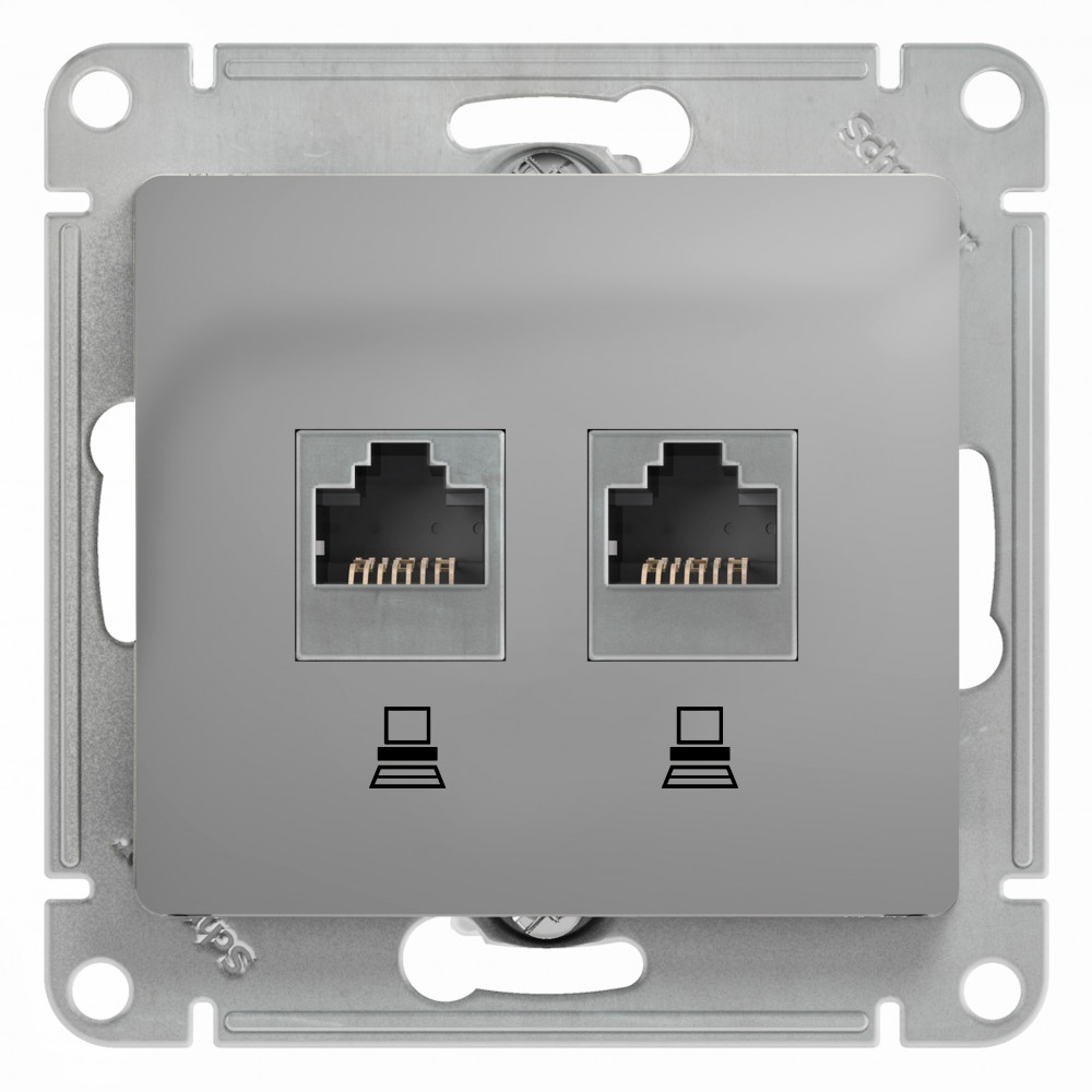 Systeme Electric Glossa Алюминий Розетка 2-ая компьютерная RJ45+RJ45, кат.5E фото