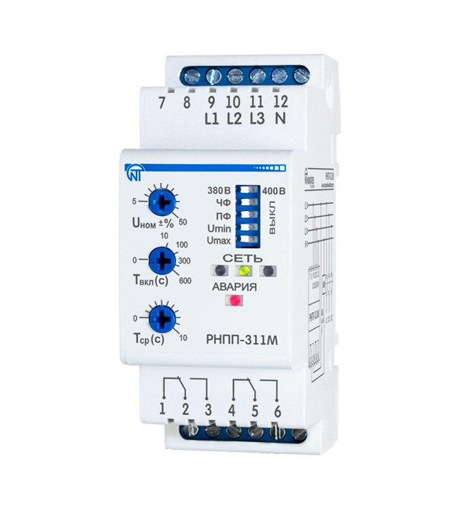 Новатек-Электро Трехфазное реле напряжения РНПП-311М-24V, 380 В, с питанием 24В -настройка порогов напряжения регулировка времени АПВ и срабатывания, фото