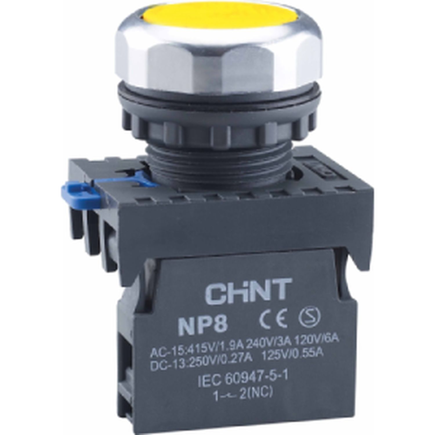 CHINT Кнопка упр. NP8-10BND/5 подствет., самовозв., желт., AC110-230В(LED), 1НО, IP65 (R) фото