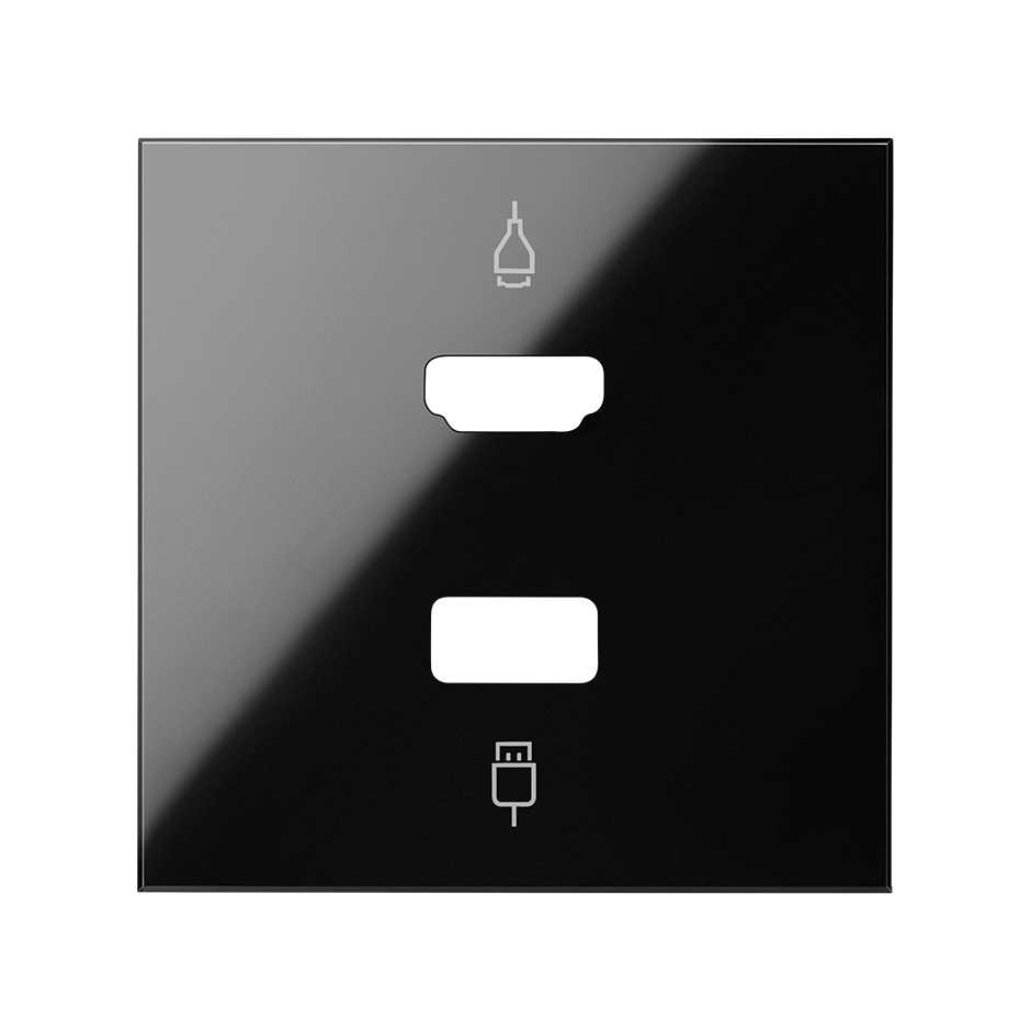 Simon 100 Черный глянец Накладка розетки HDMI + USB фото