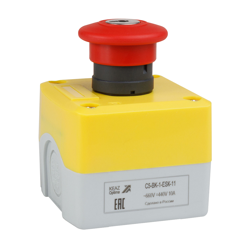 КЭАЗ Пост кноп авар стоп OptiSignal D22 C5-BK-1-ESK-11 1НО+1НЗ с ключом XALK188E. фото