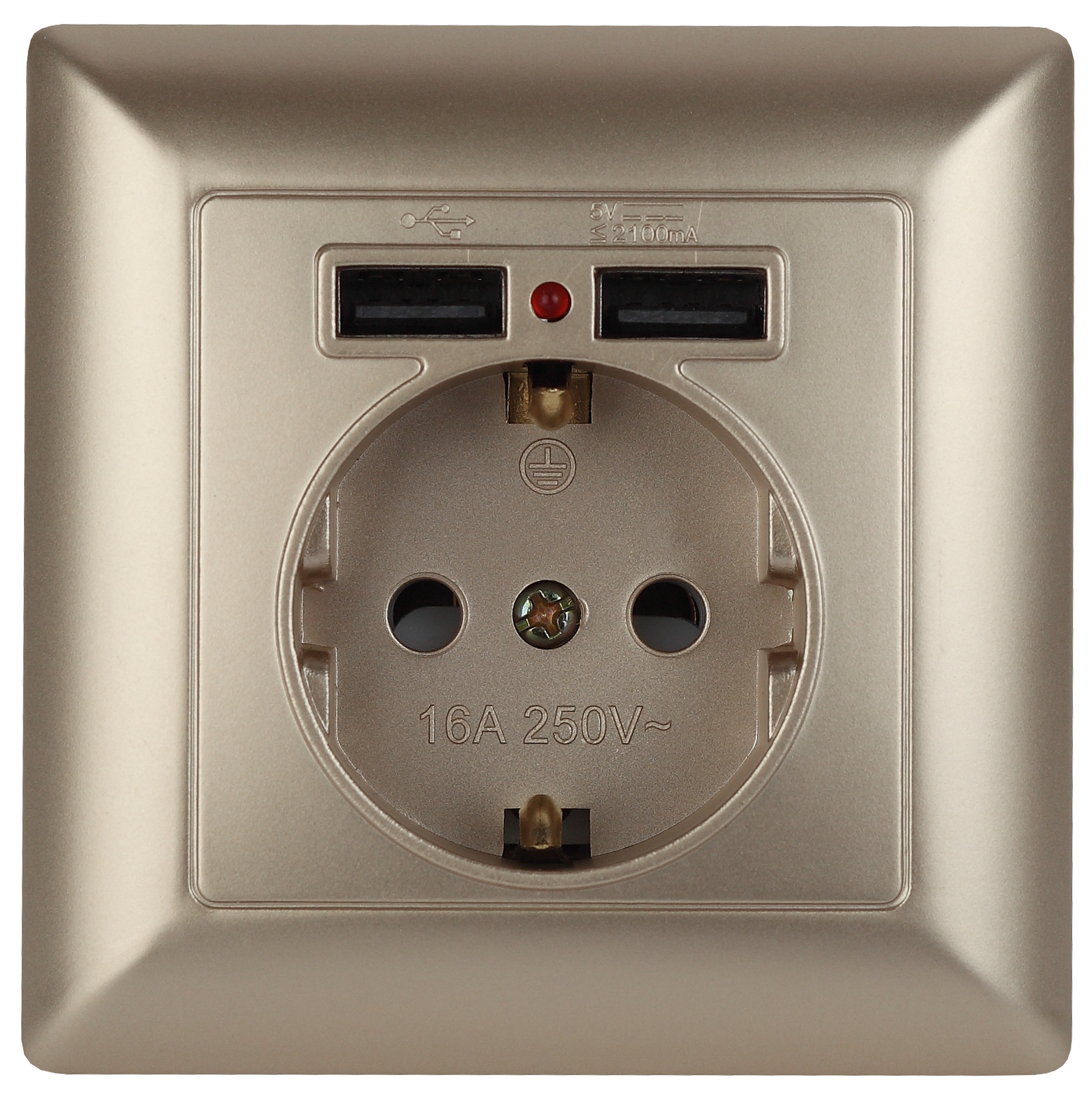 Intro 4-410-04 Розетка P+E Schuko со шторками, 16А-250В + 2хUSB, СУ, Solo, шампань (10/100/2500) фото