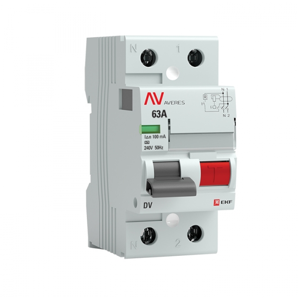 EKF Выключатель дифференциального тока DV 2P 63А 100мА тип A электромеханичекий 6kA AVERES фото