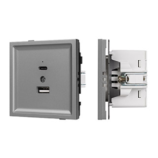 Arlight Механизм USB розетки SCT-TENDO-MUAC-PL-GR (5V, 3A, QC3) (-) фото