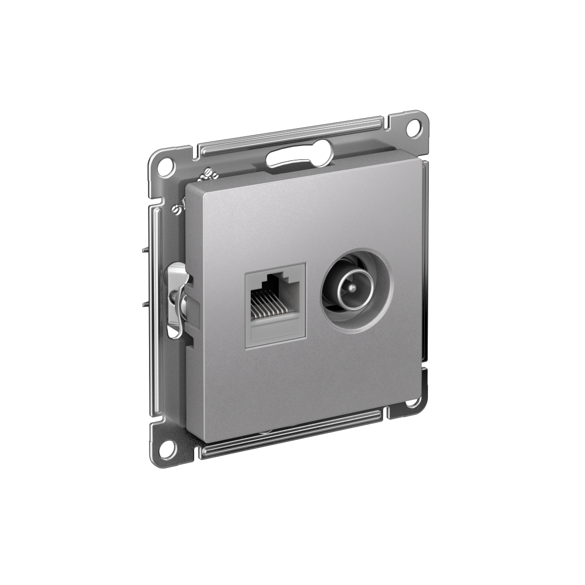 Systeme Electric AtlasDesign Алюминий Розетка двойная комп+ТВ, RJ45+TV, кат.5E, механизм фото