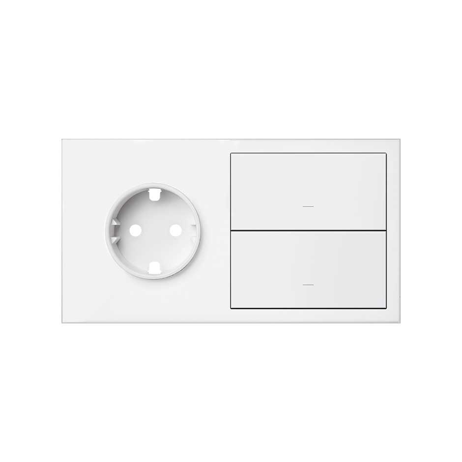 Simon 100 Белый матовый Кит 2 поста, фронт. Накладка на 1 розетку Schuko + 2 клавиши выключателей фото